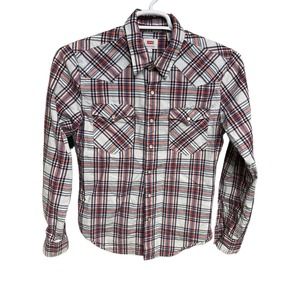 Mens Levis San Francisco Lable Long Sleeve Pearl Snap Plaid Western Shirt Size S